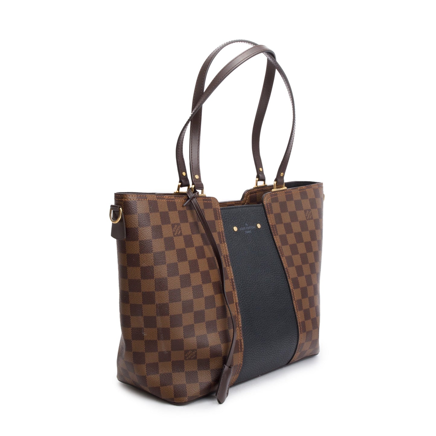 Louis Vuitton Damier Ebene Black Taurillon Leather Trim Jersey Tote
