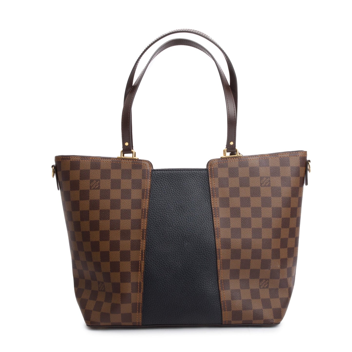 Louis Vuitton Damier Ebene Black Taurillon Leather Trim Jersey Tote