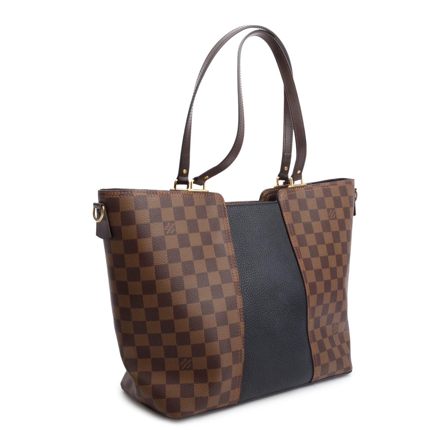 Louis Vuitton Damier Ebene Black Taurillon Leather Trim Jersey Tote