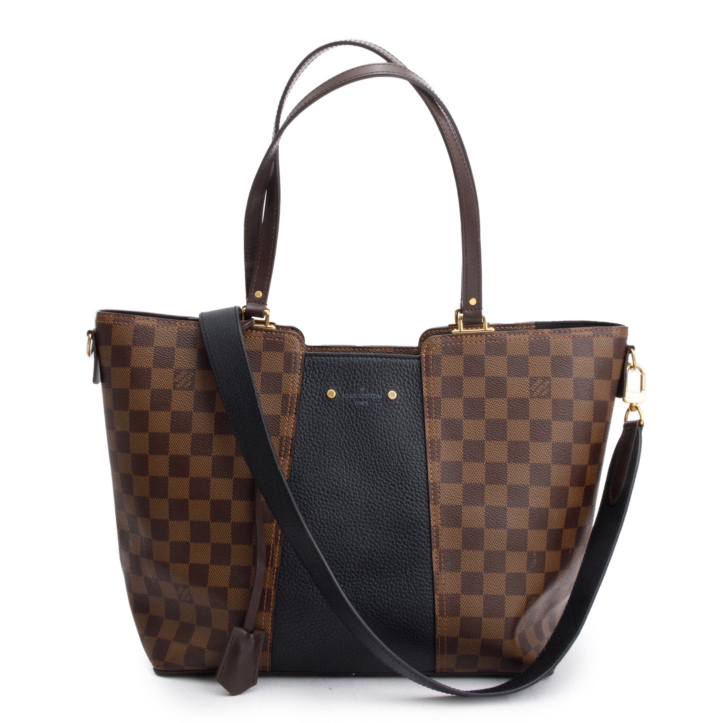 Louis Vuitton Damier Ebene Black Taurillon Leather Trim Jersey Tote