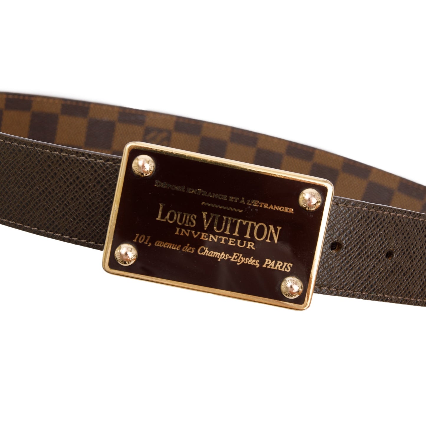 Louis Vuitton Damier Ebene Brown Calfskin Leather Reversible Inventeur Belt 95 38