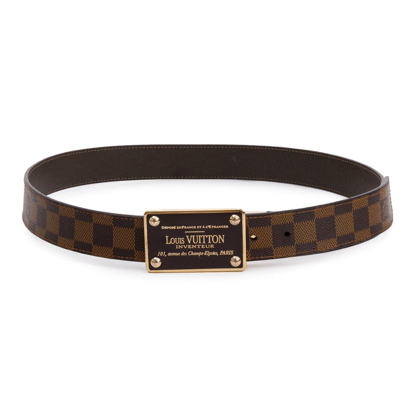 Louis Vuitton Damier Ebene Brown Calfskin Leather Reversible Inventeur Belt 95 38