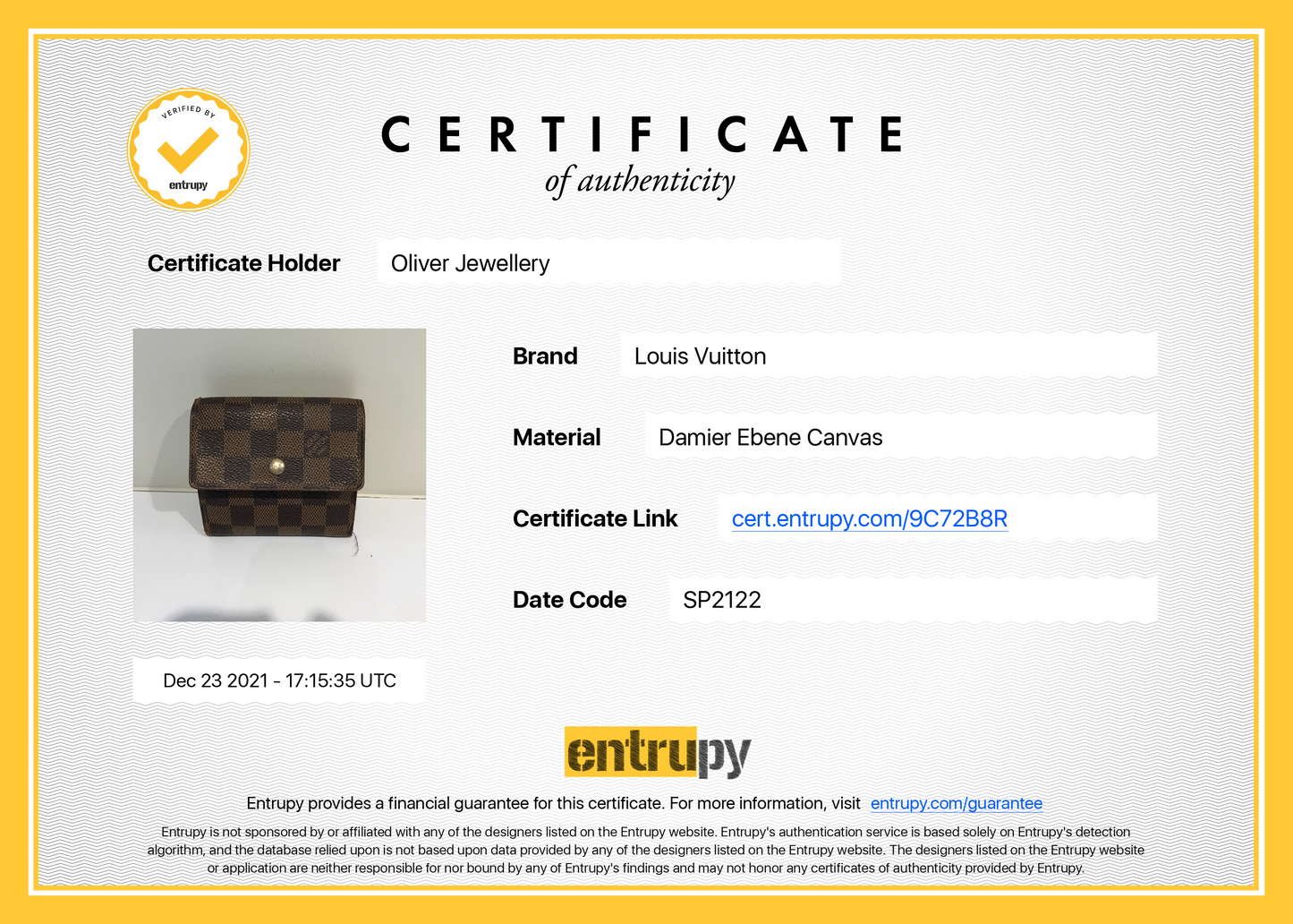 Louis Vuitton Damier Ebene Elise Wallet