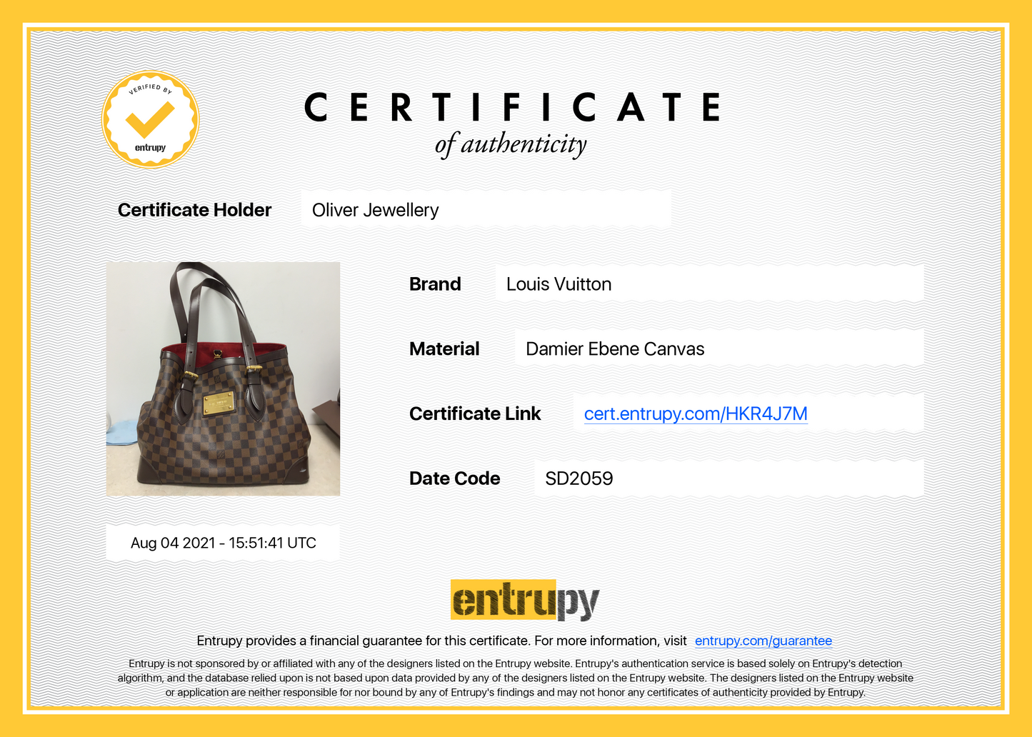 Louis Vuitton Damier Ebene Hampstead MM