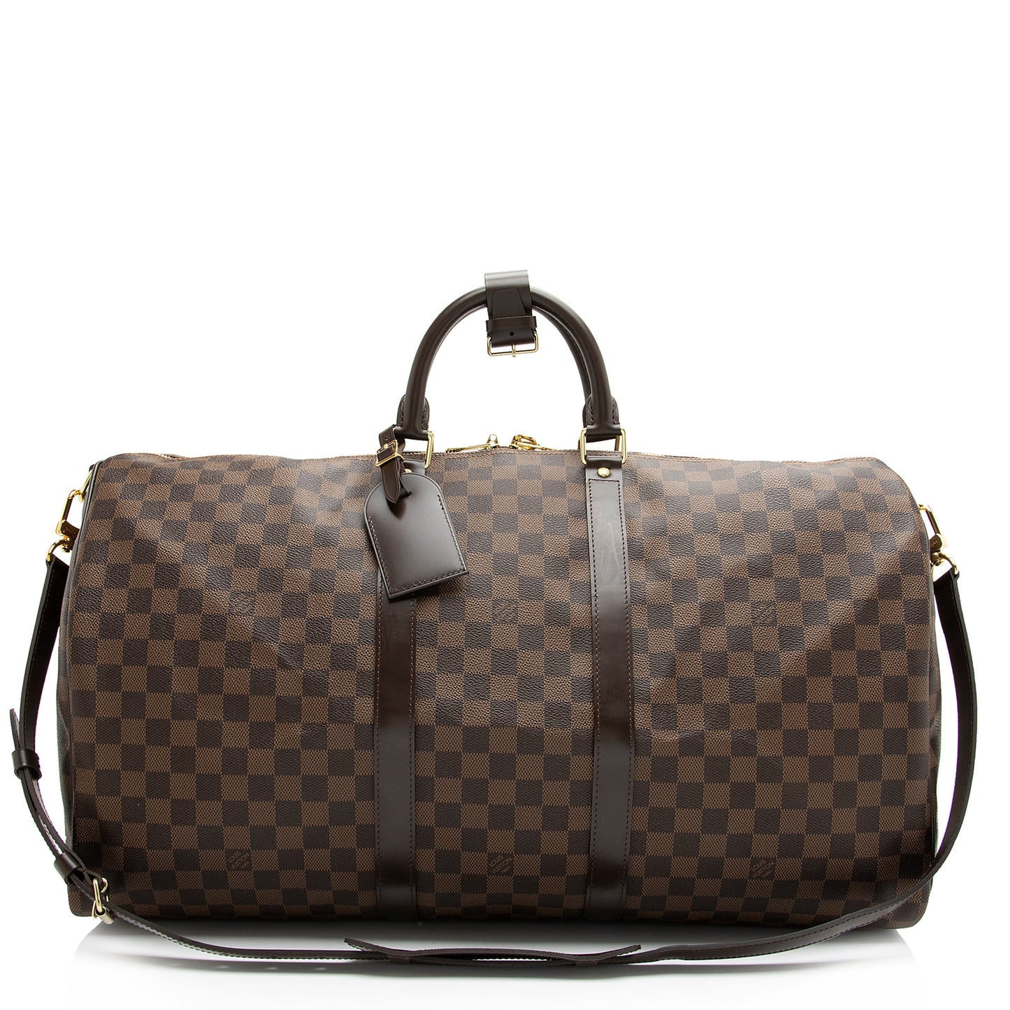 Louis Vuitton Damier Ebene Keepall Bandouliere 55 Duffle Bag (SHF-23762)