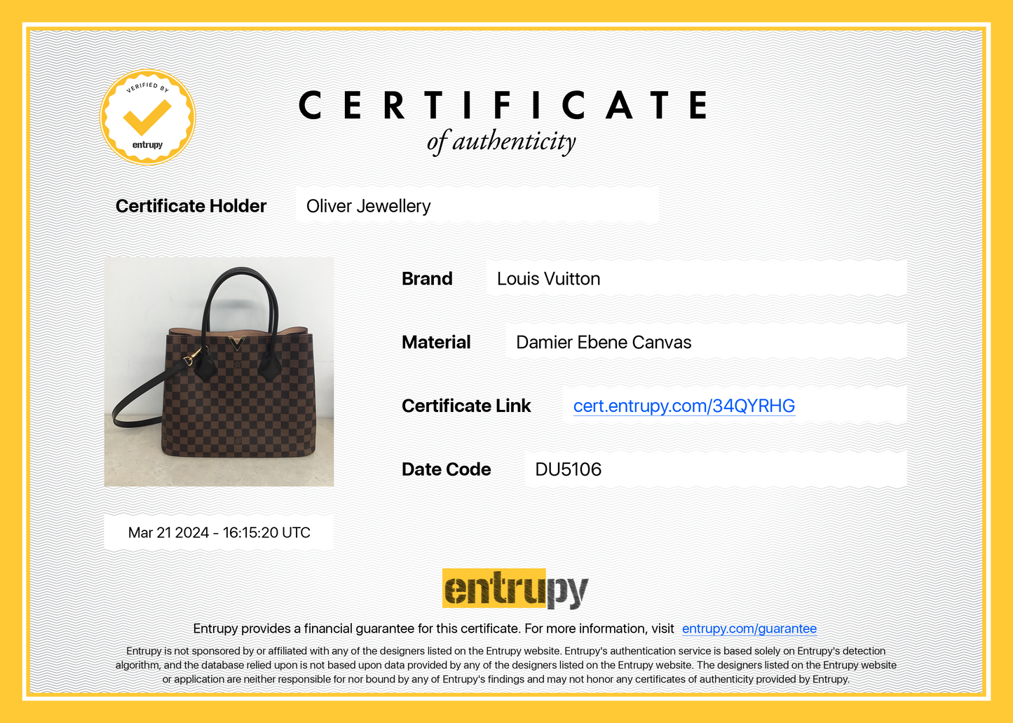 Louis Vuitton Damier Ebene Kensington Tote