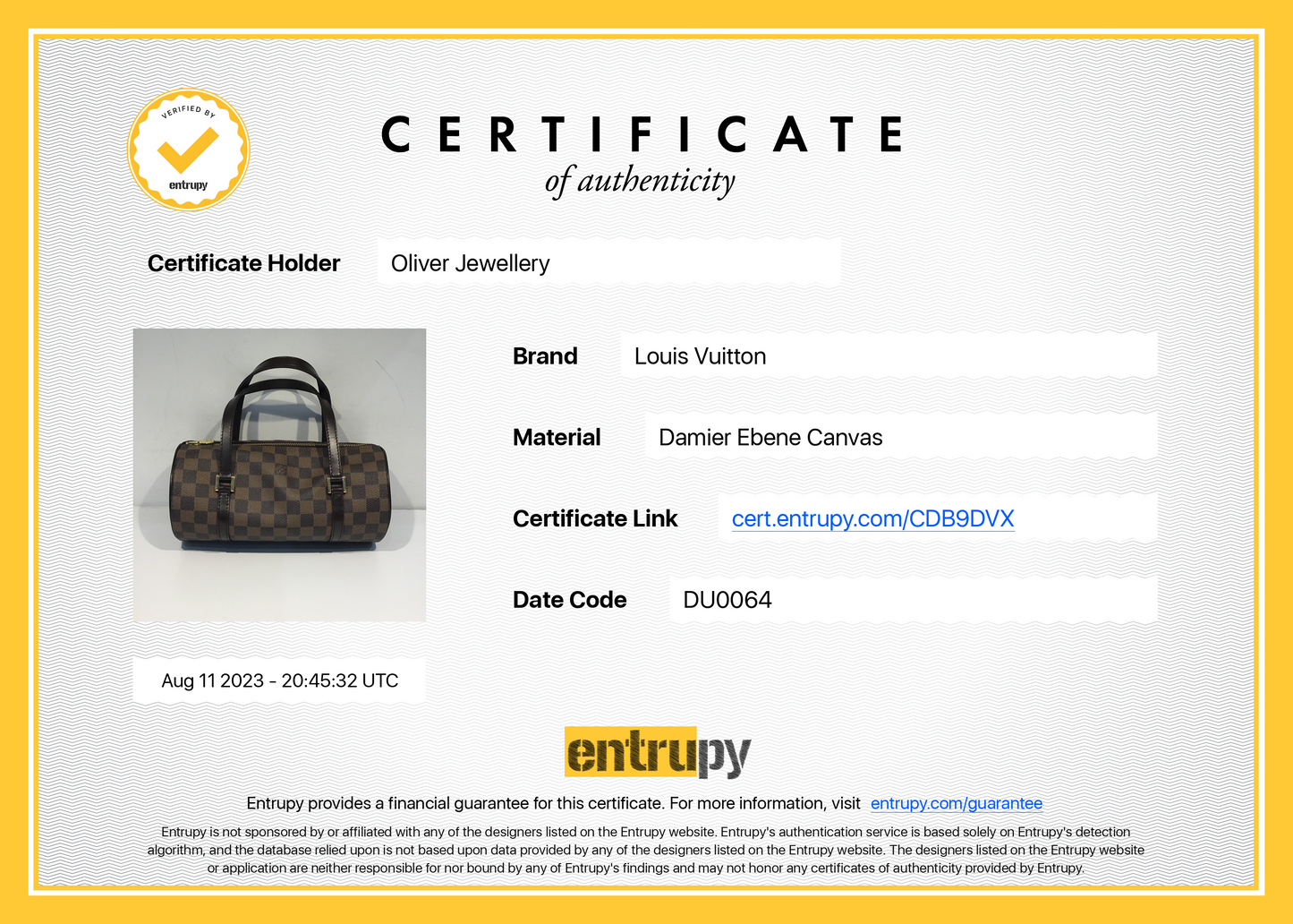 Louis Vuitton Damier Ebene Papillon 26