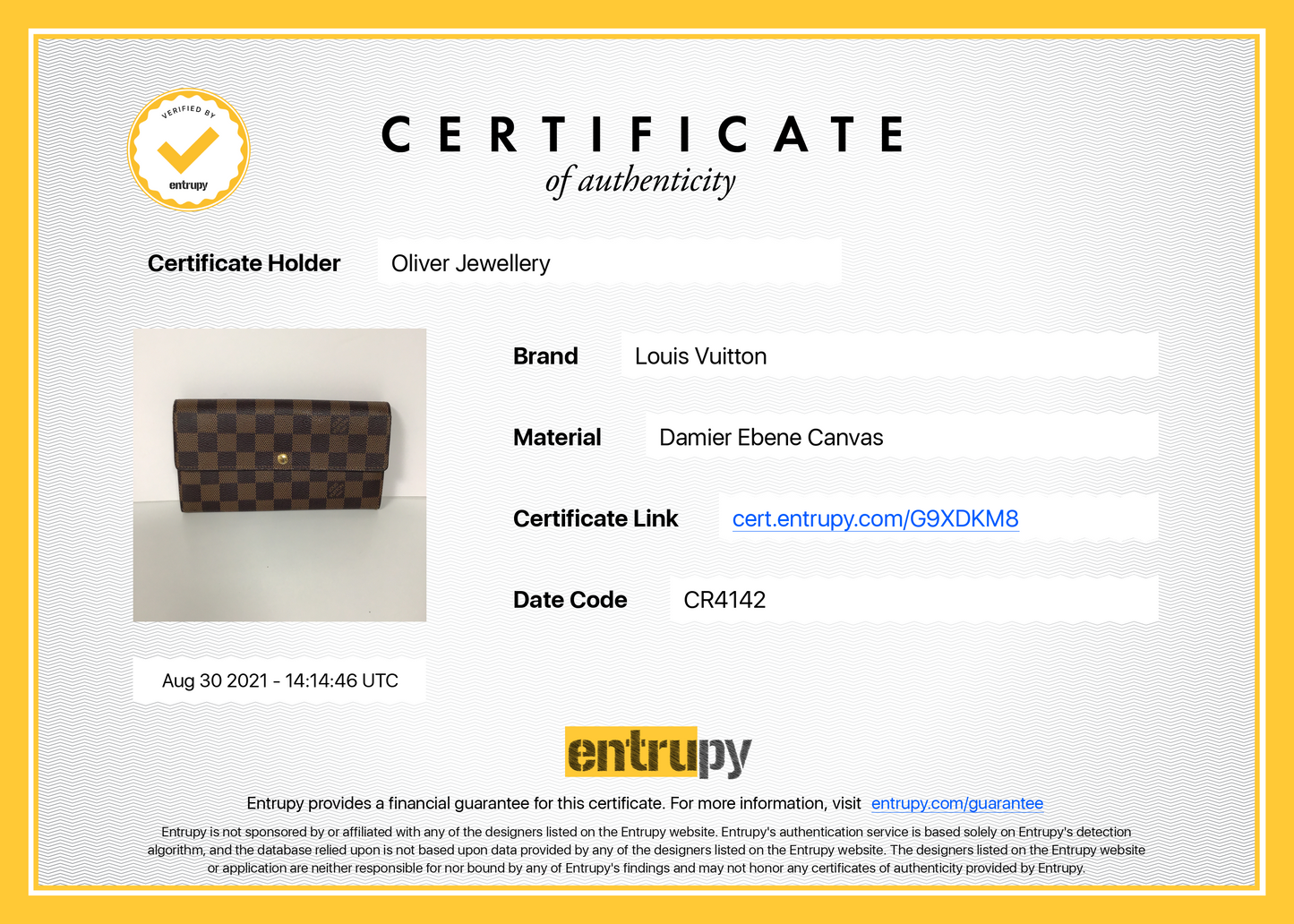 Louis Vuitton Damier Ebene Sarah Wallet