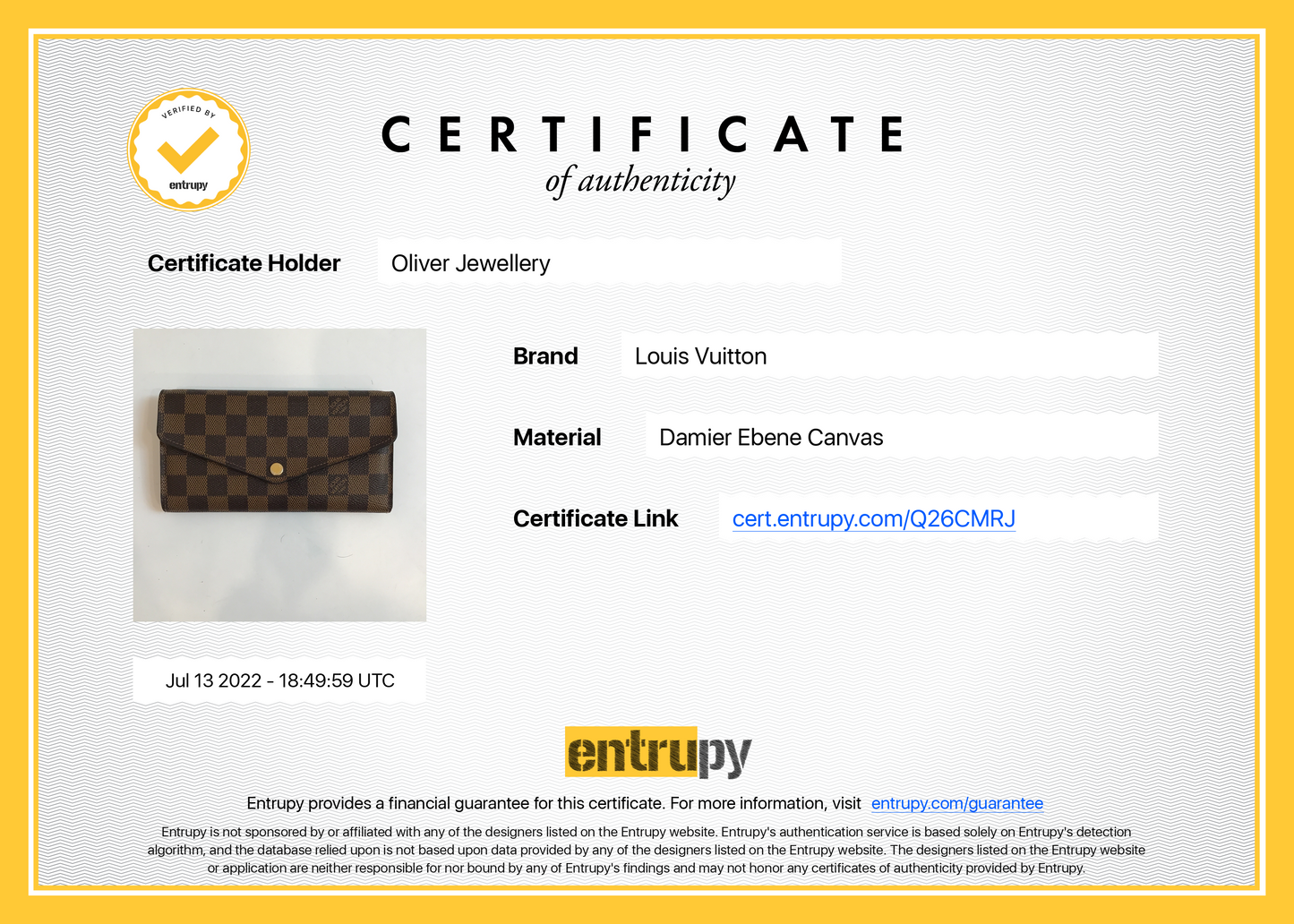 Louis Vuitton Damier Ebene Sarah Wallet