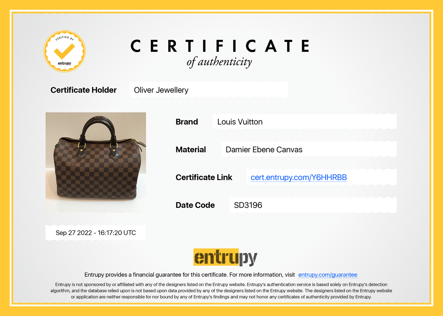 Louis Vuitton Damier Ebene Speedy 30