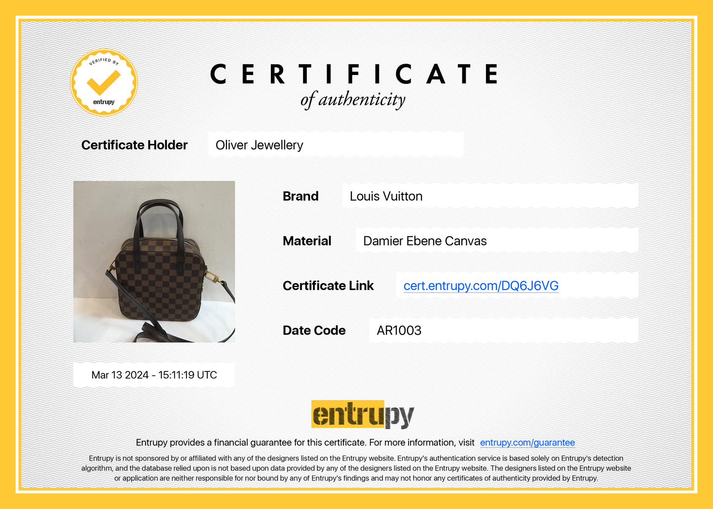 Louis Vuitton Damier Ebene Spontini Bag