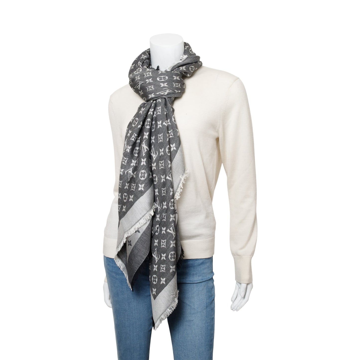 Louis Vuitton Grey/ Black Monogram Denim Shine Shawl Scarf