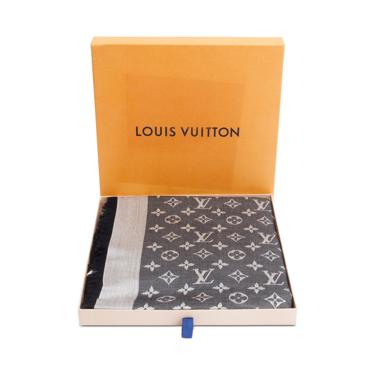 Louis Vuitton Grey/ Black Monogram Denim Shine Shawl Scarf