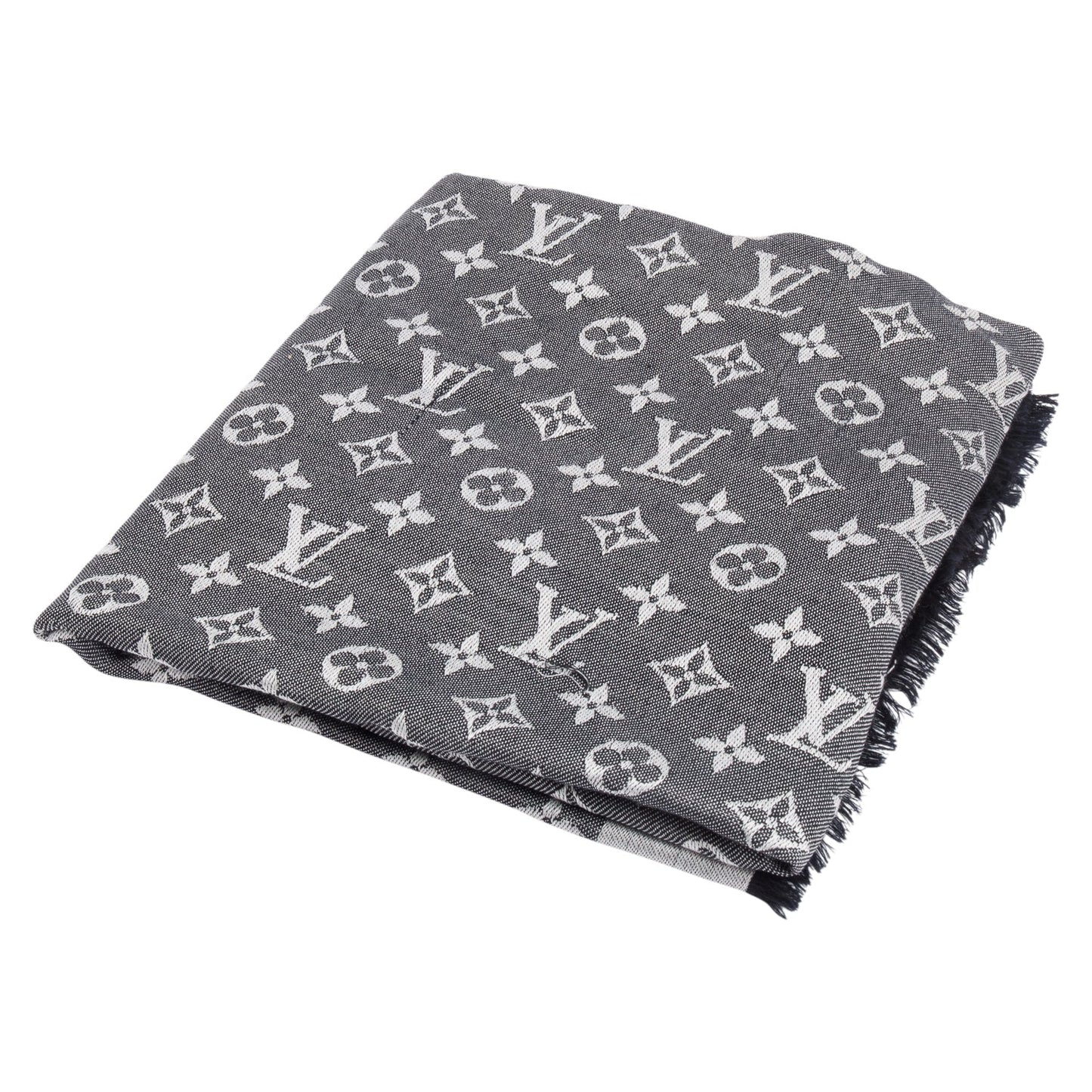 Louis Vuitton Grey/ Black Monogram Denim Shine Shawl Scarf