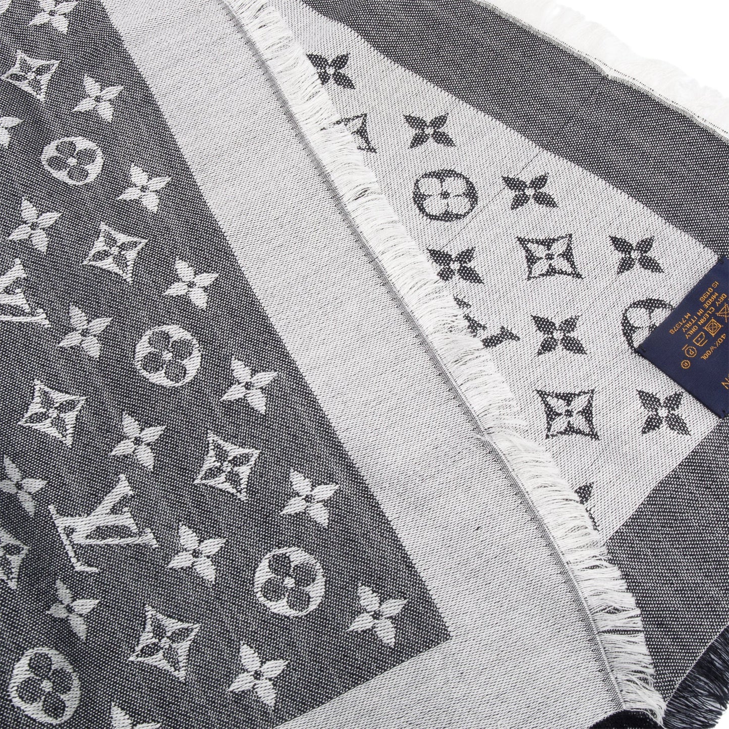 Louis Vuitton Grey/ Black Monogram Denim Shine Shawl Scarf
