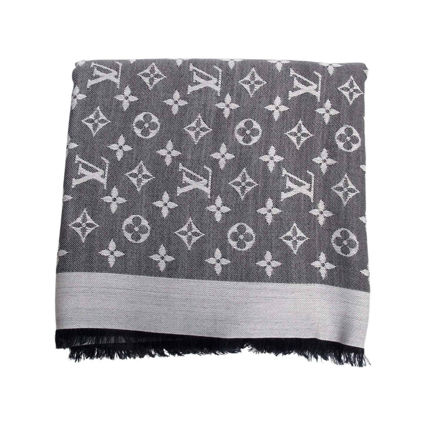 Louis Vuitton Grey/ Black Monogram Denim Shine Shawl Scarf