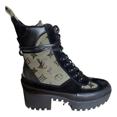 LOUIS VUITTON SUEDE MONOGRAM LAURETTE PLATFORM DESERT BOOTS
