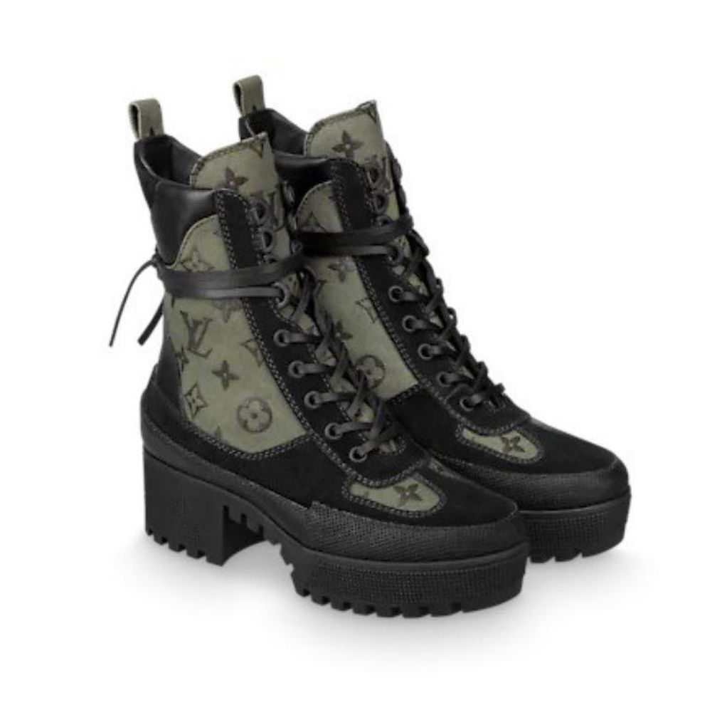 LOUIS VUITTON SUEDE MONOGRAM LAURETTE PLATFORM DESERT BOOTS