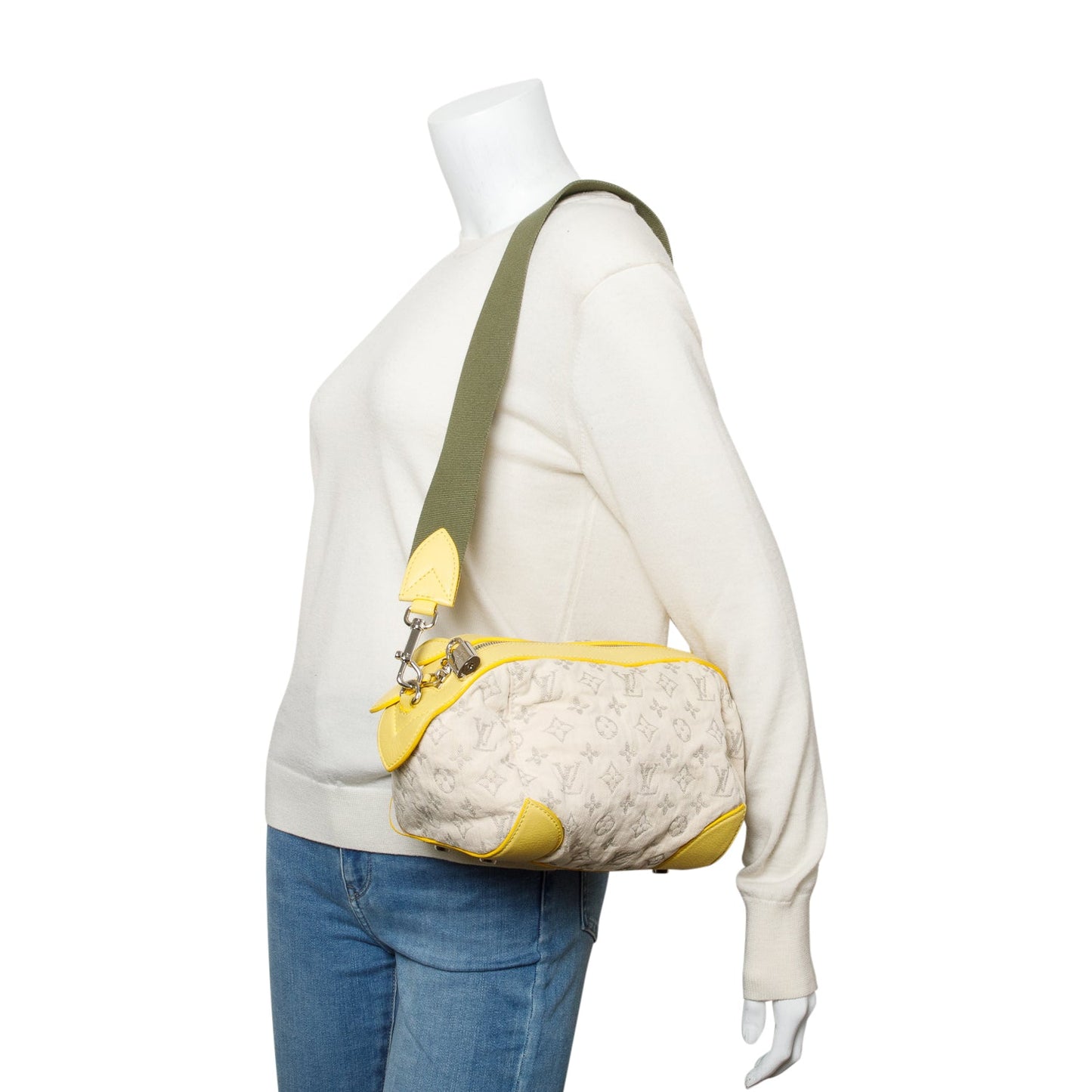 Louis Vuitton Limited Edition Neutral Monogram Denim Yellow Leather Trim Speedy Round