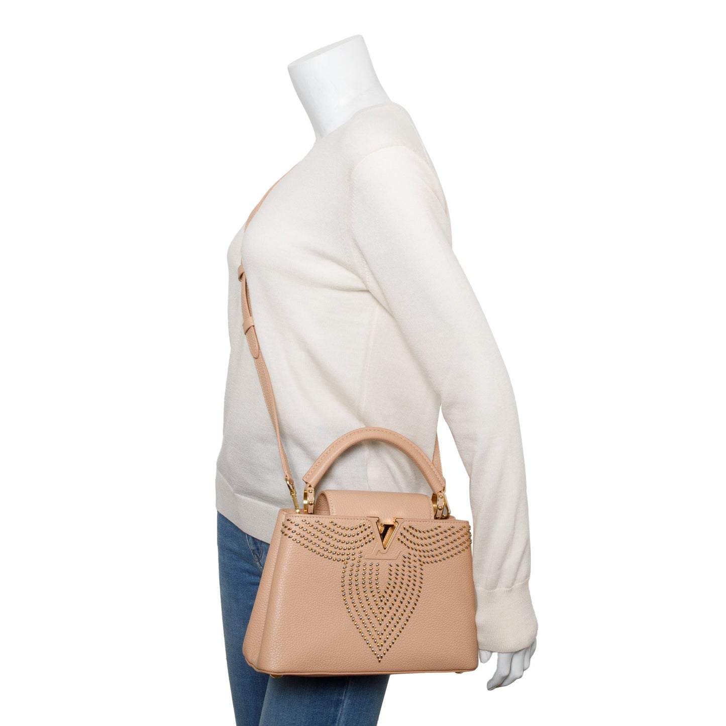 Louis Vuitton Magnolia Calfskin Leather Studded Capucine BB