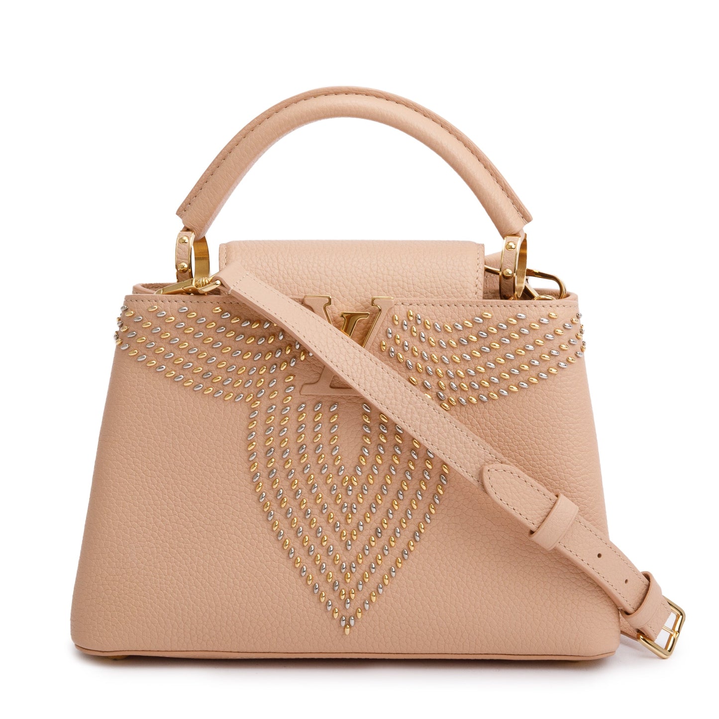 Louis Vuitton Magnolia Calfskin Leather Studded Capucine BB