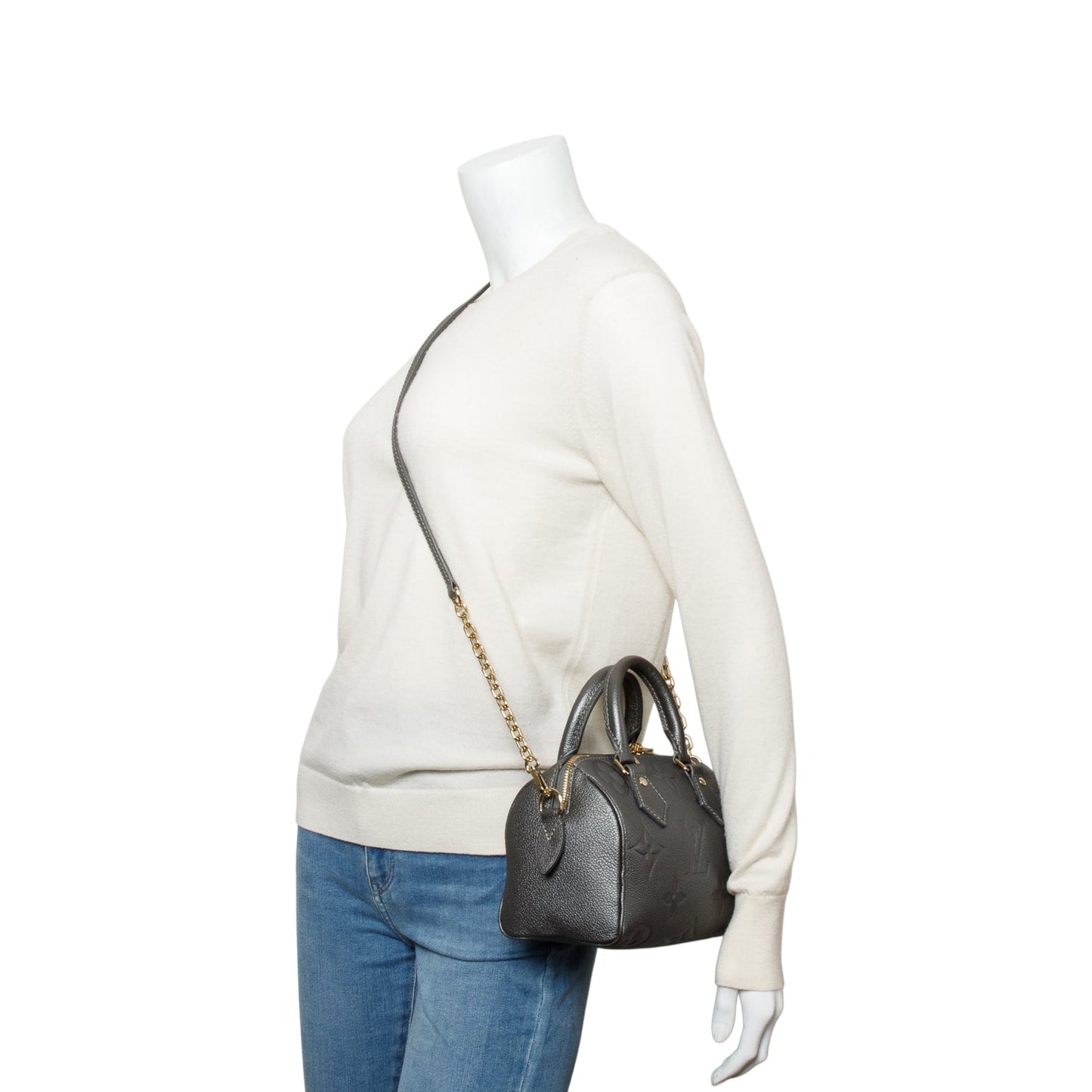 Louis Vuitton Metallic Grey Empreinte Monogram Speedy Bandouliere 20