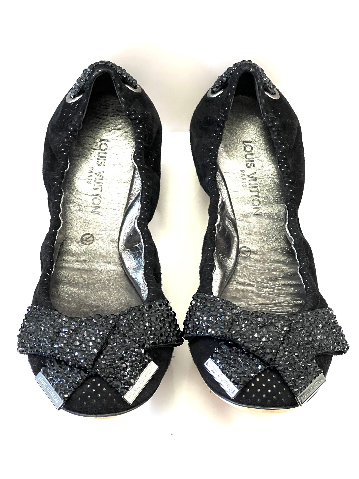 LOUIS VUITTON METALLIC LEATHER & SEQUINS BALLET FLATS