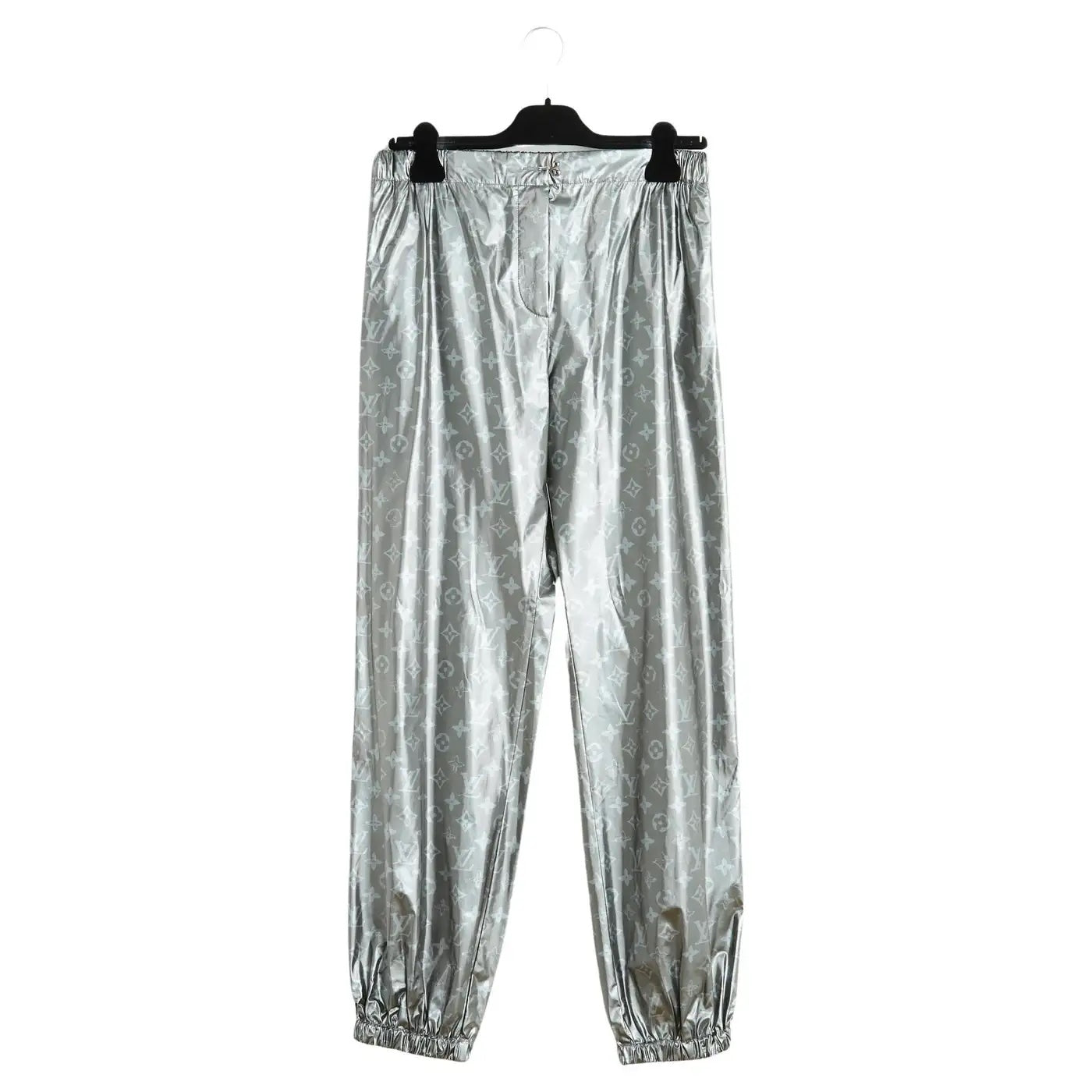 LOUIS VUITTON METALLIC SILVER MONOGRAM TRACK PANTS