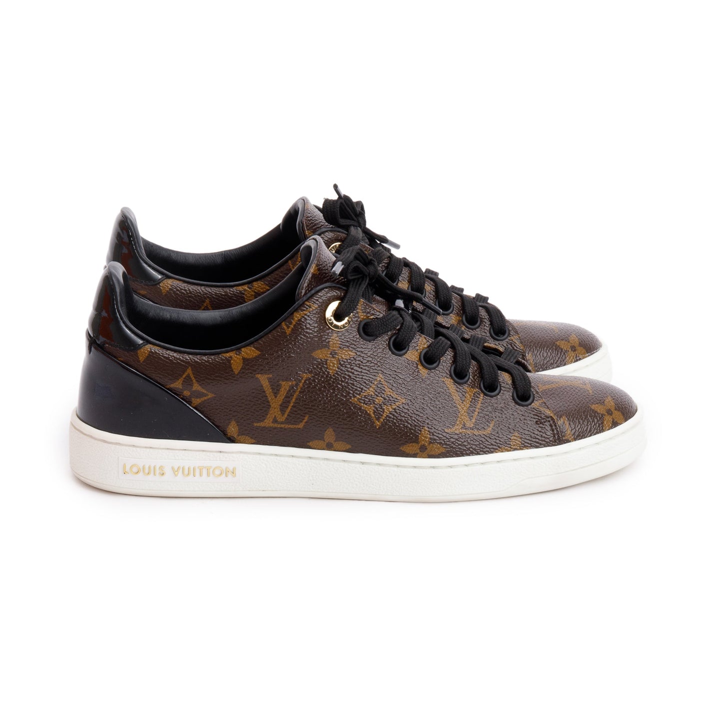 Louis Vuitton Monogram Canvas Black Patent Leather Frontrow Sneakers, Size 36