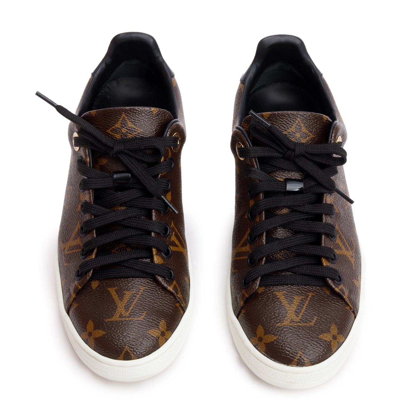 Louis Vuitton Monogram Canvas Black Patent Leather Frontrow Sneakers, Size 36