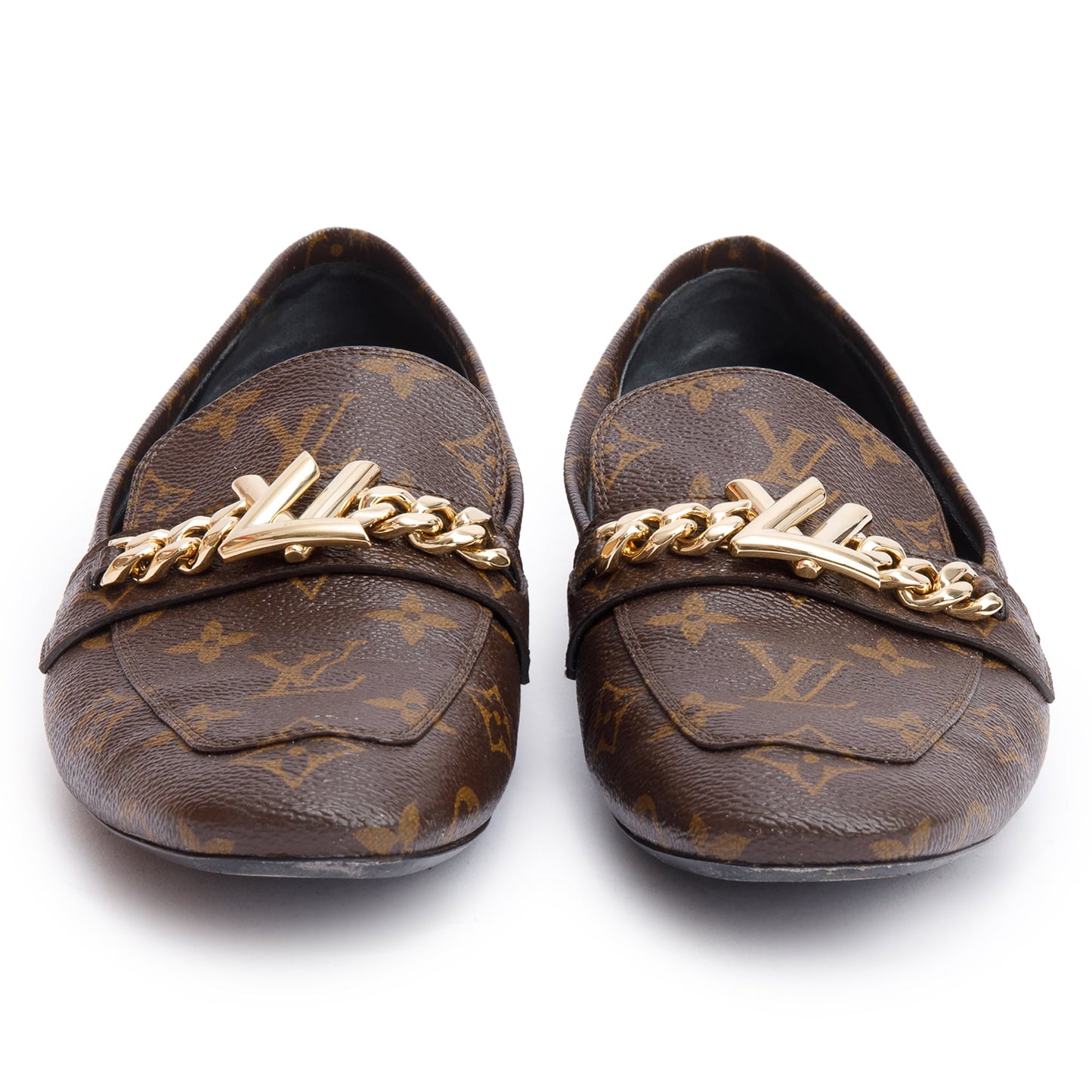 Louis Vuitton Monogram Canvas Chain-Link Accent Loafers, Size 41