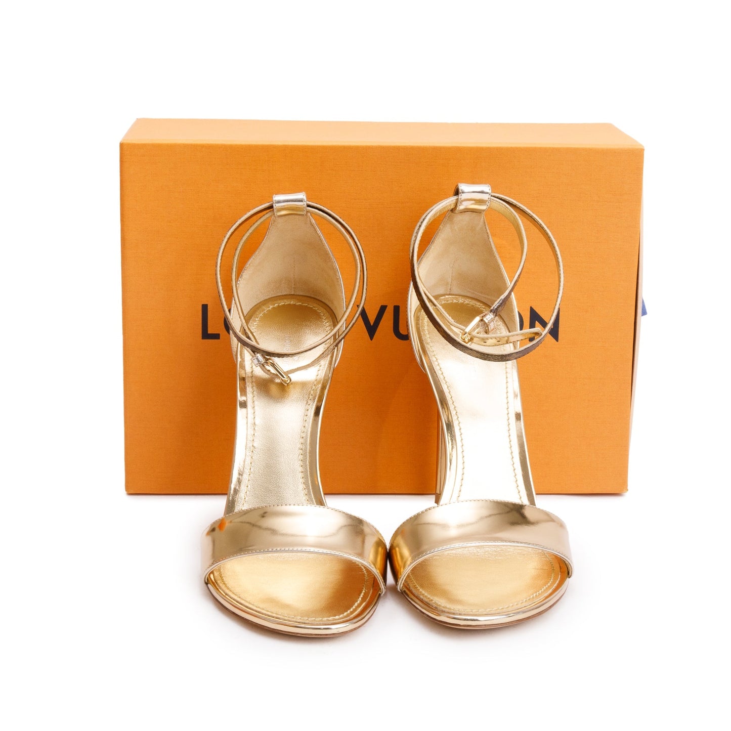 Louis Vuitton Monogram Canvas Gold Leather LV Heeled Sandals, Size 40