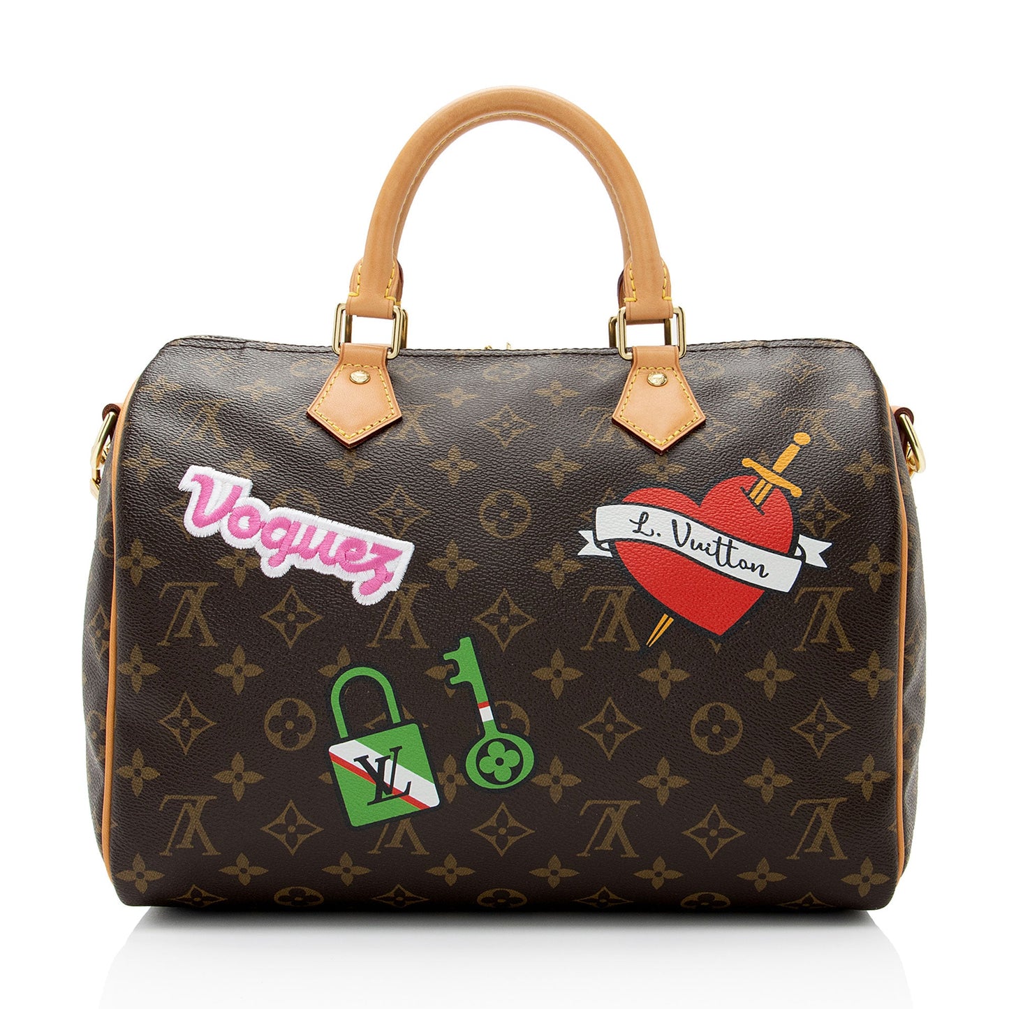 Louis Vuitton Monogram Canvas Patches Speedy Bandouliere 30 Satchel (SHF-Vfe38r)