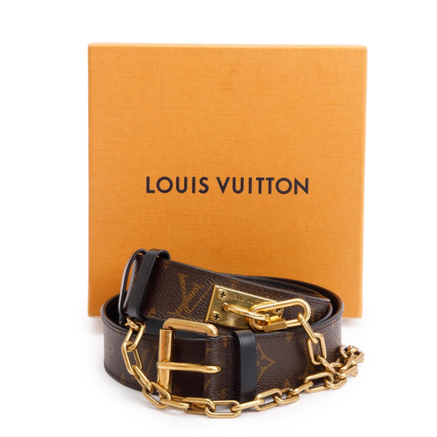Louis Vuitton Monogram Canvas Signature Chain 35 MM Belt, Size 85 36