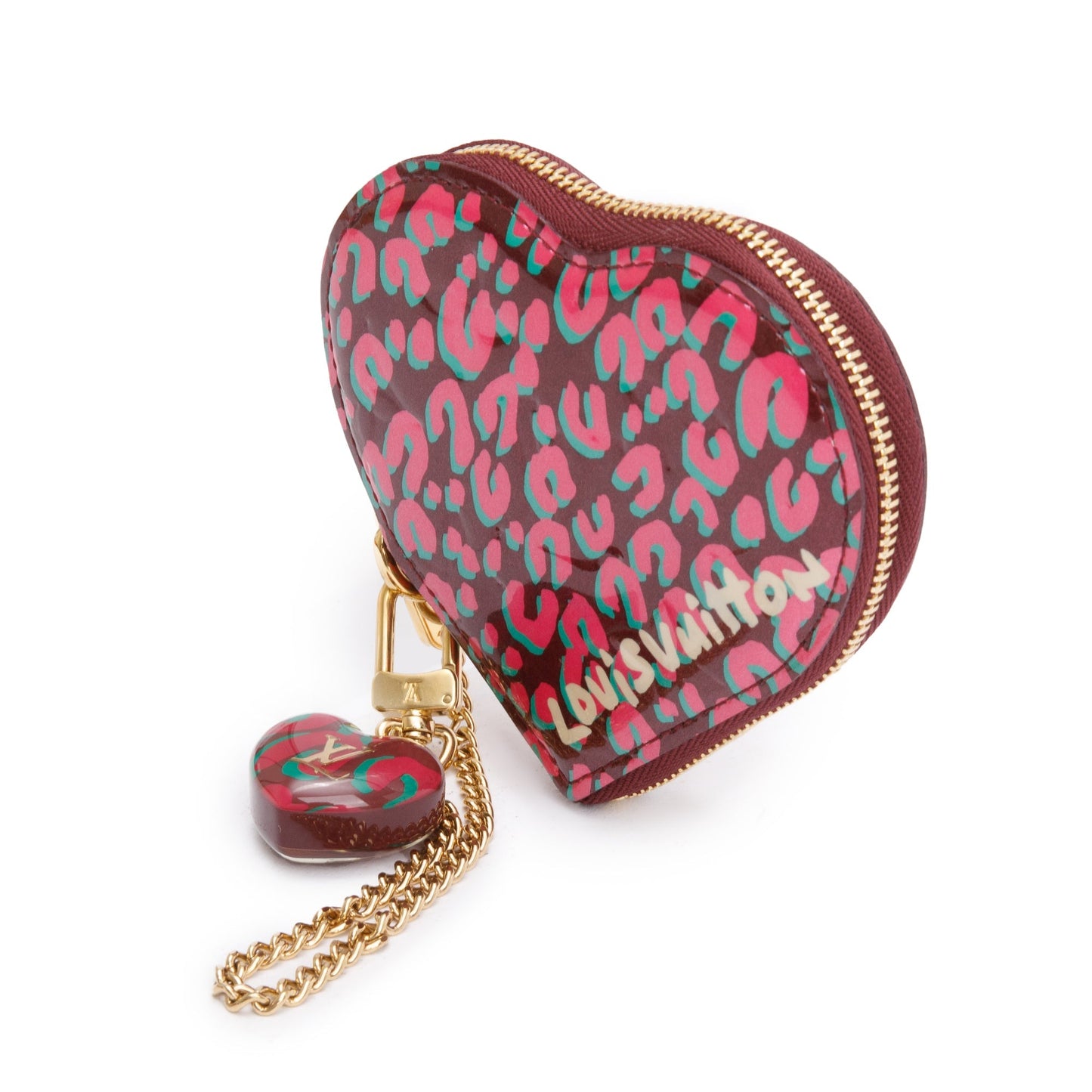 Louis Vuitton Monogram Embossed Vernis Leopard Print Heart Coin Purse