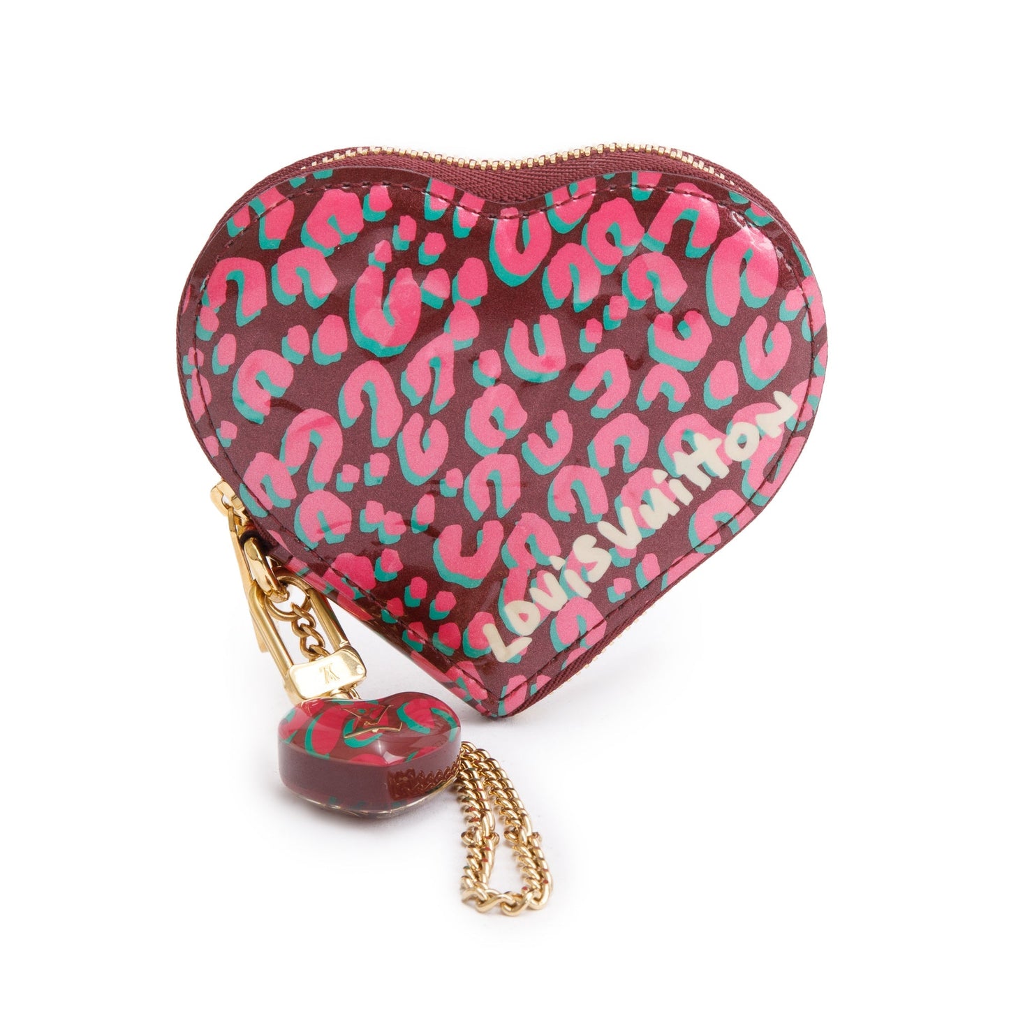 Louis Vuitton Monogram Embossed Vernis Leopard Print Heart Coin Purse
