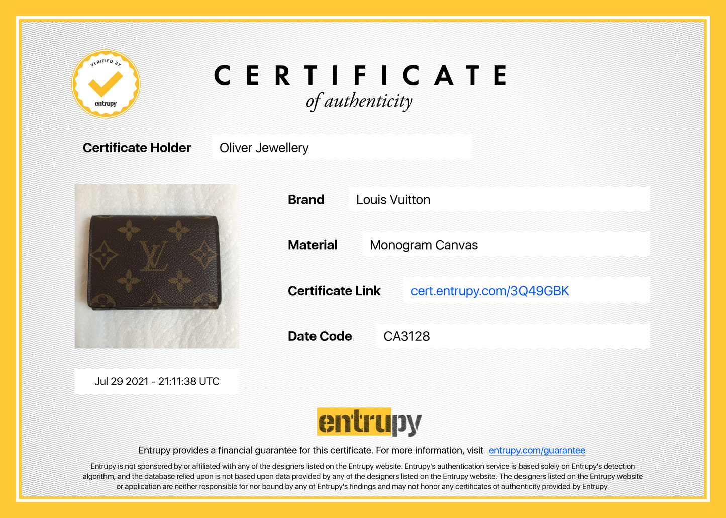 Louis Vuitton Monogram Envelope Business Card Holder