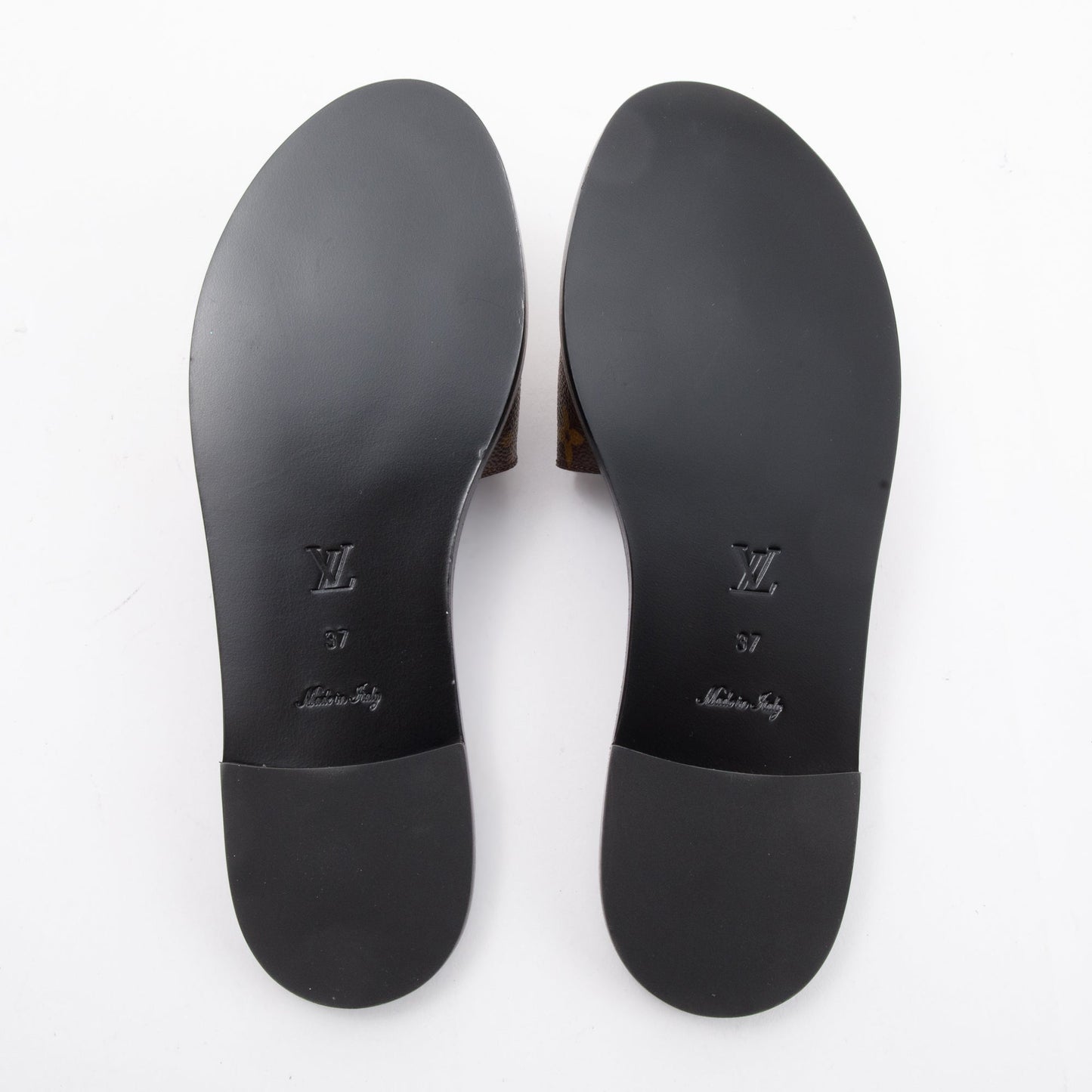 Louis Vuitton Monogram Lock it Flat Mule, Size 37