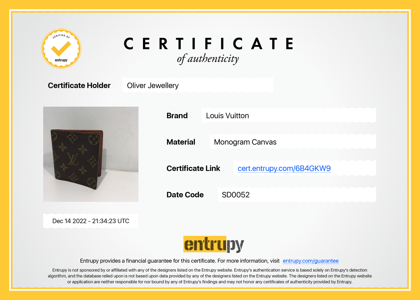 Louis Vuitton Monogram Porte-Billets Cartes Bleue