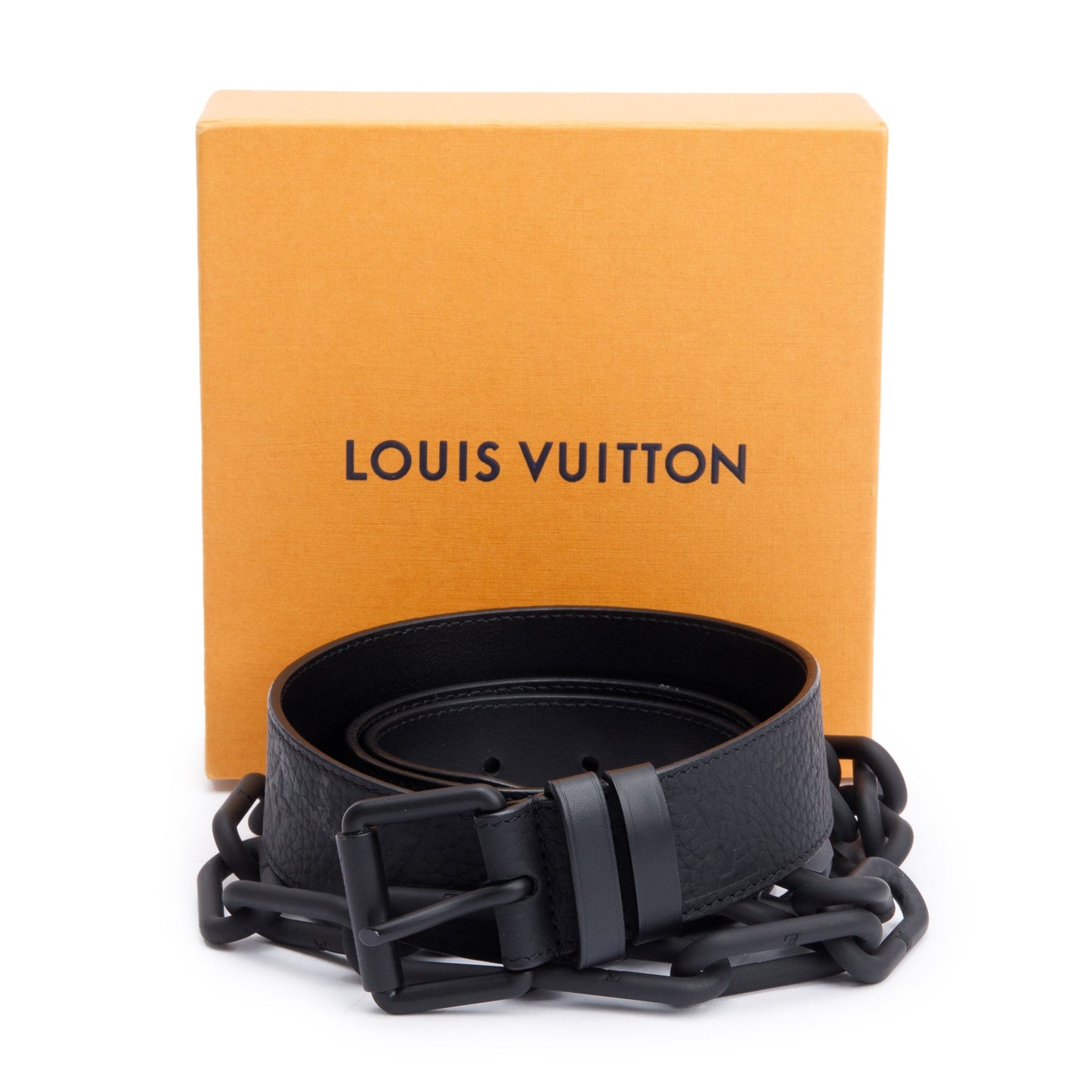 Louis Vuitton Monogram Taurillon Leather Signature Chain 35 MM Belt, Size 85 34