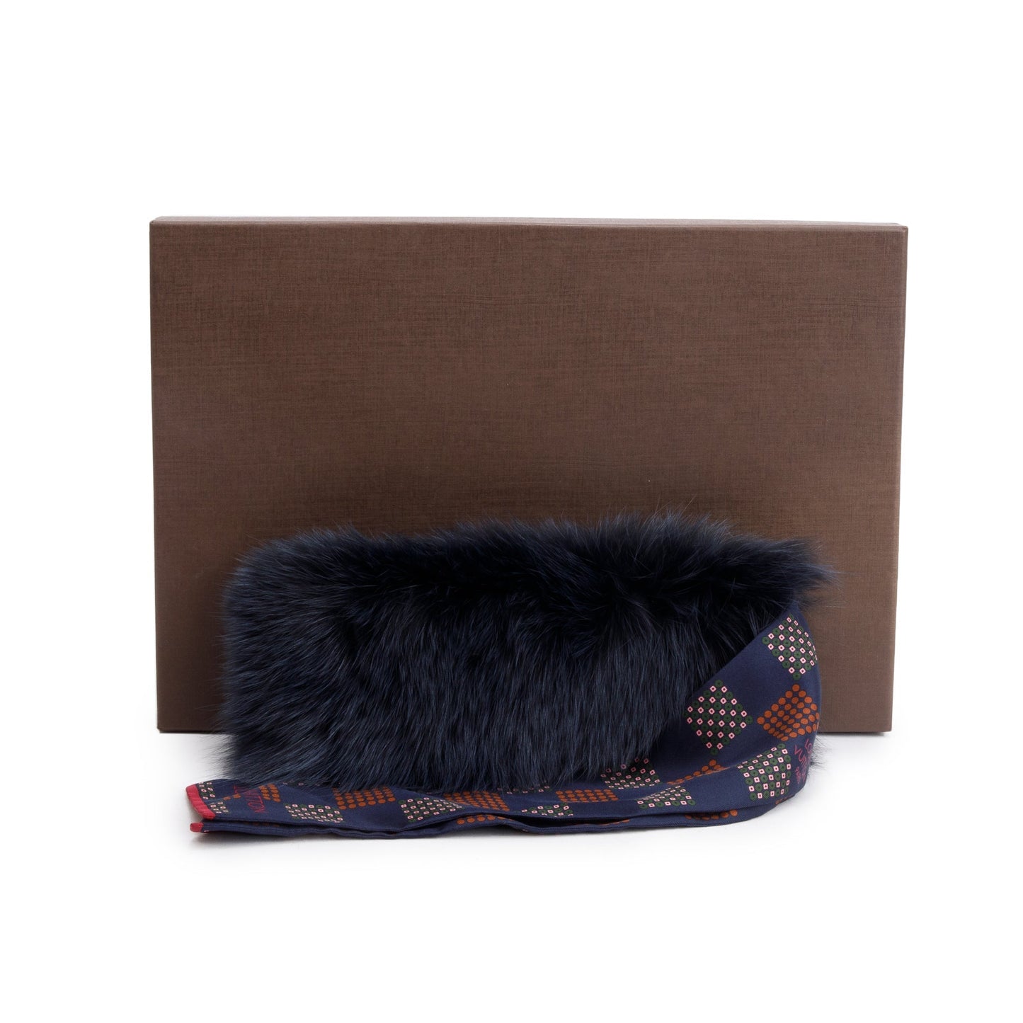Louis Vuitton Navy Fox Fur Damier Silk Stole Scarf