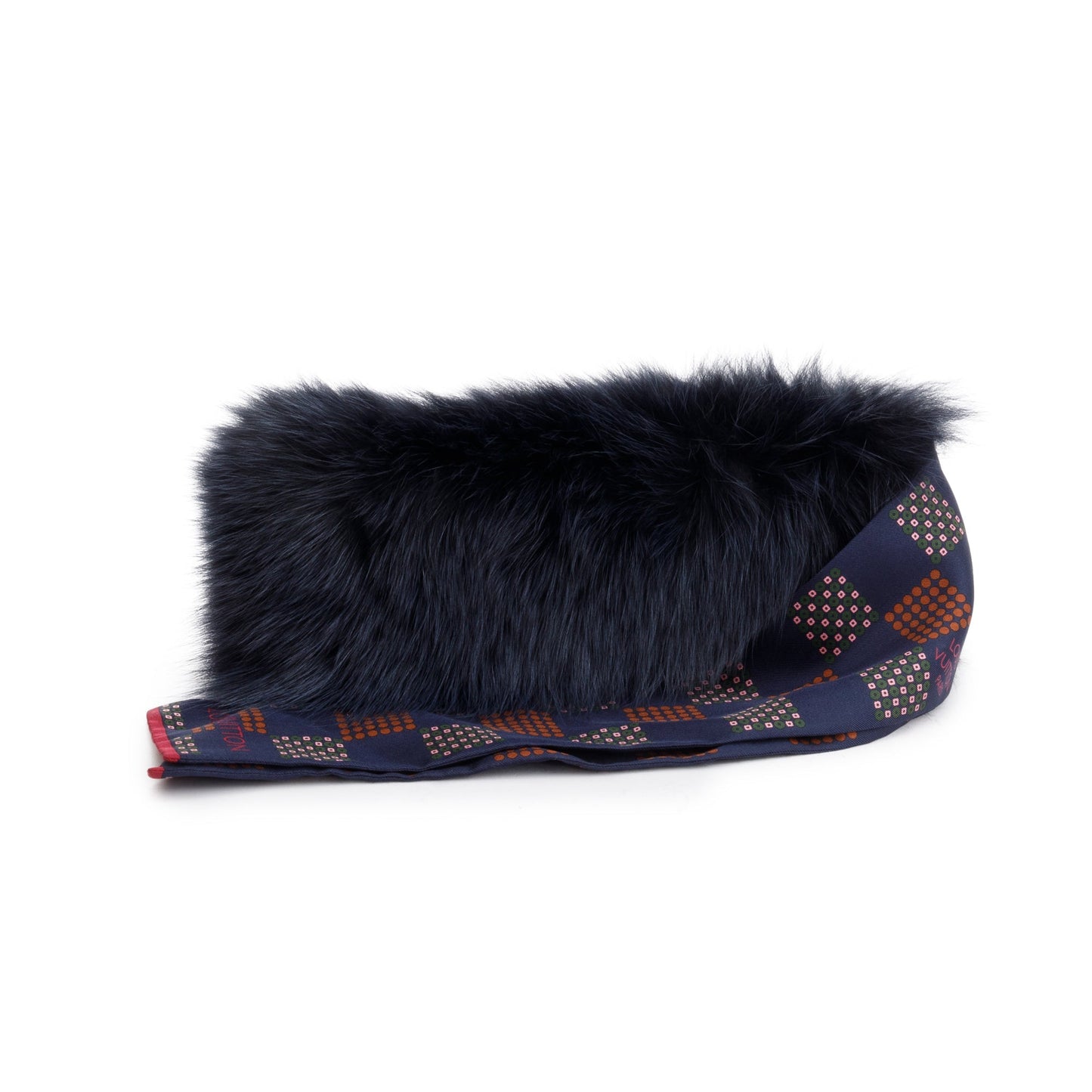 Louis Vuitton Navy Fox Fur Damier Silk Stole Scarf
