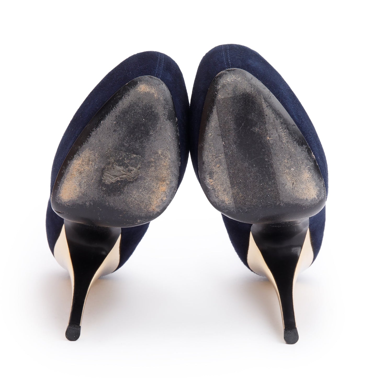 Louis Vuitton Navy Suede Gold Heel Oh Really Peep Toe Pumps, Size 41
