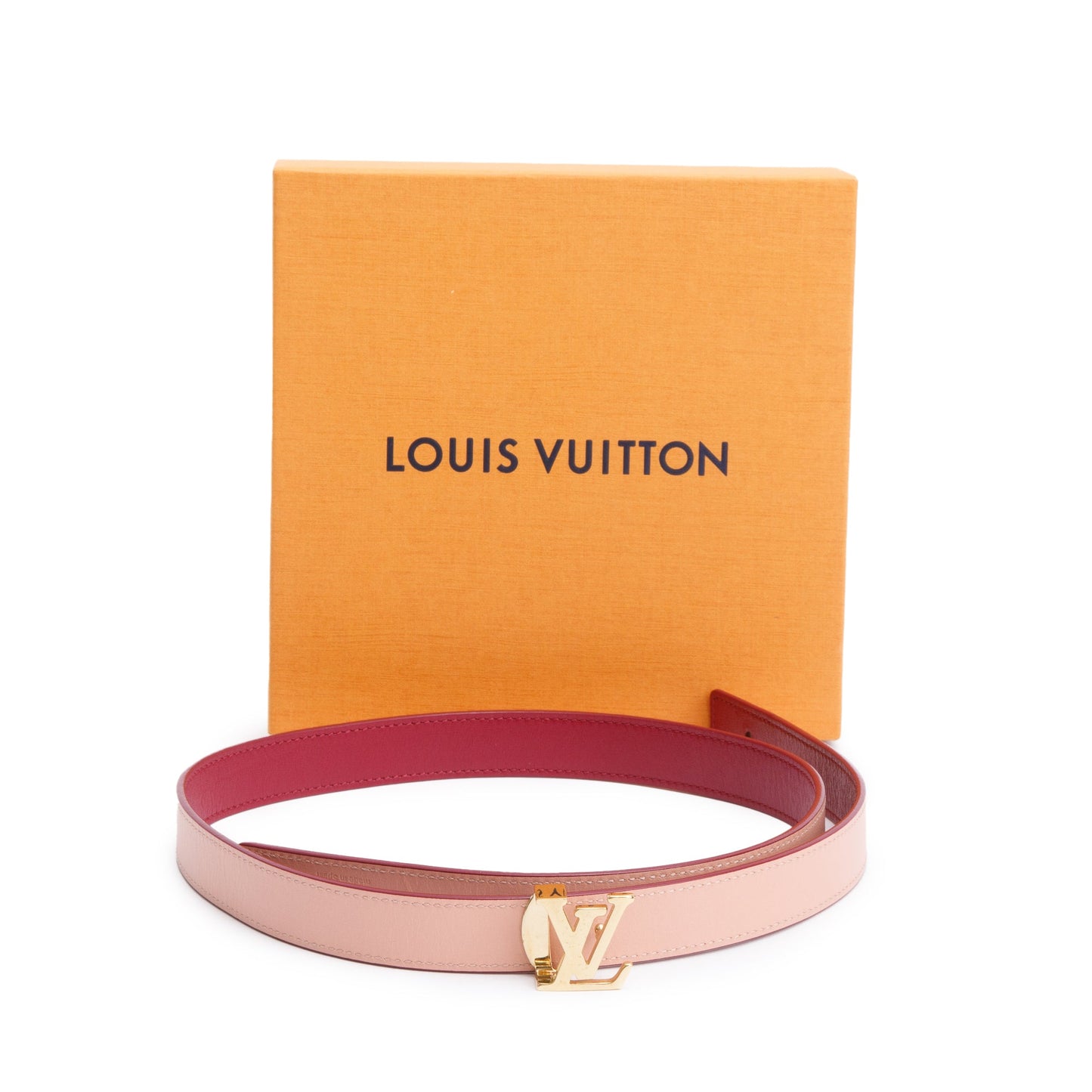 Louis Vuitton Pink & Maroon Taurillon Leather LV Initials 20 MM Reversible Belt 70 28