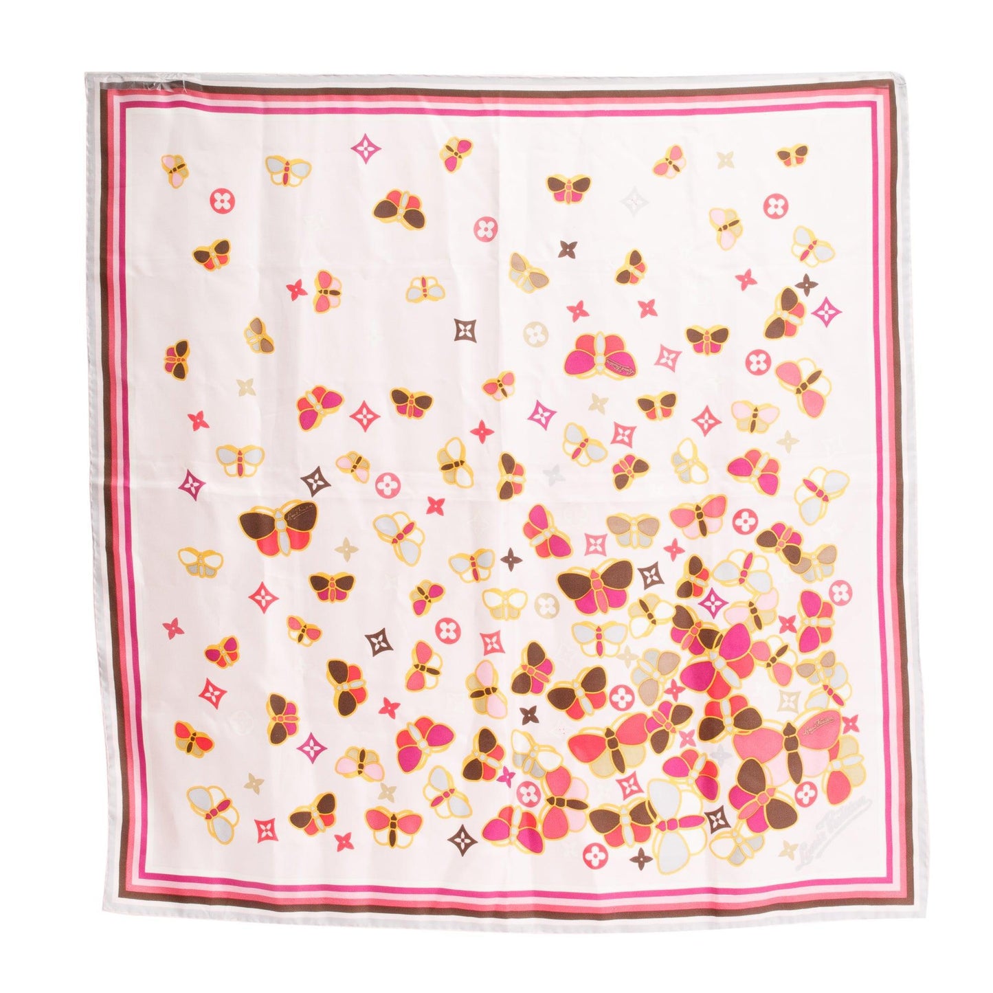 Louis Vuitton Pink Monogram Multicolor Butterfly Motif Square Silk Scarf