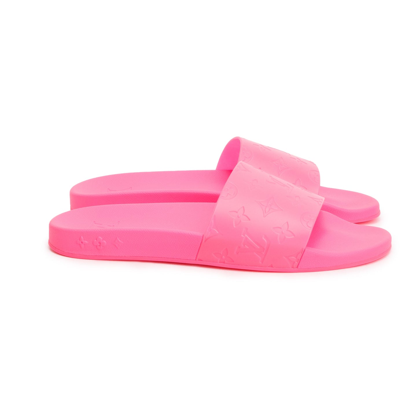 Louis Vuitton Pink Rubber Embossed Monogram Waterfront Mule Slides, Size 12