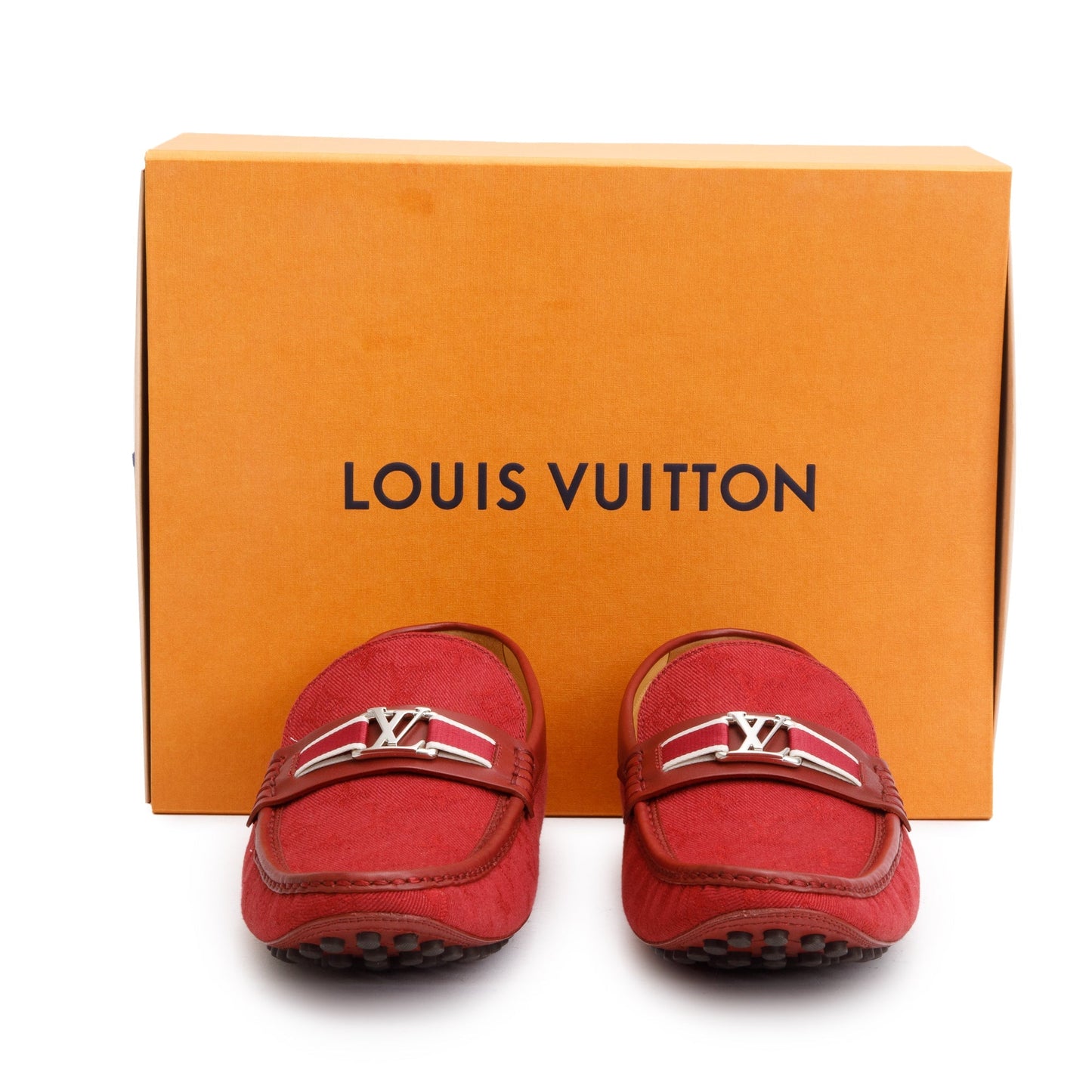 Louis Vuitton Red Denim Men's Hockenheim Moccasin Loafers, Size 11
