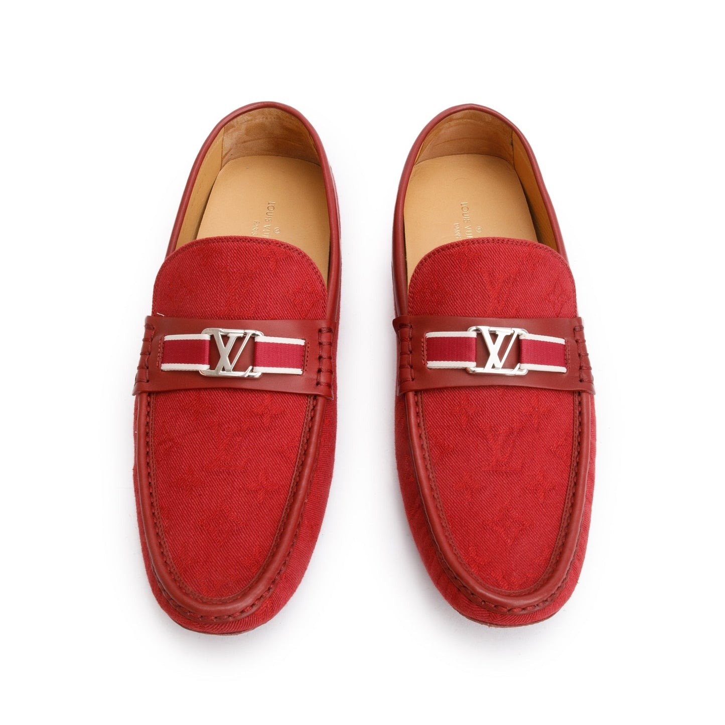 Louis Vuitton Red Denim Men's Hockenheim Moccasin Loafers, Size 11