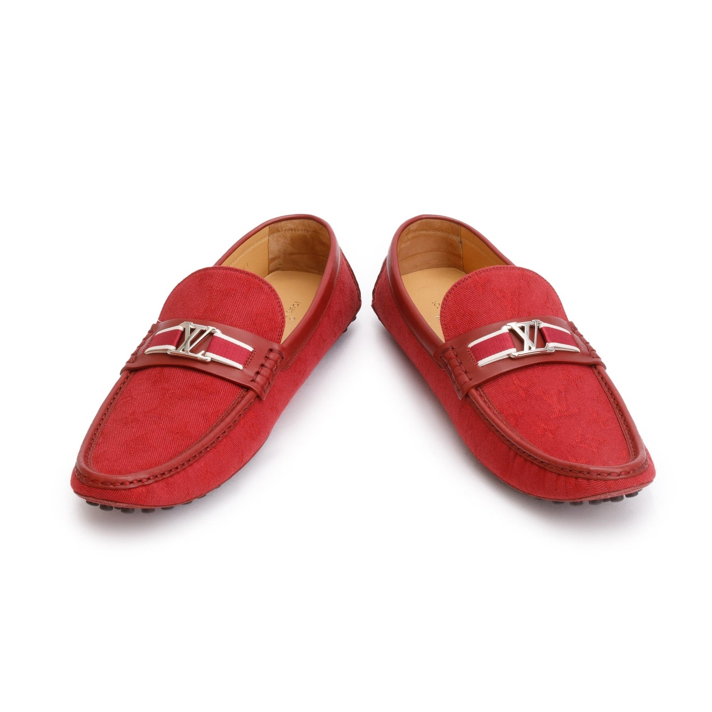 Louis Vuitton Red Denim Men's Hockenheim Moccasin Loafers, Size 11