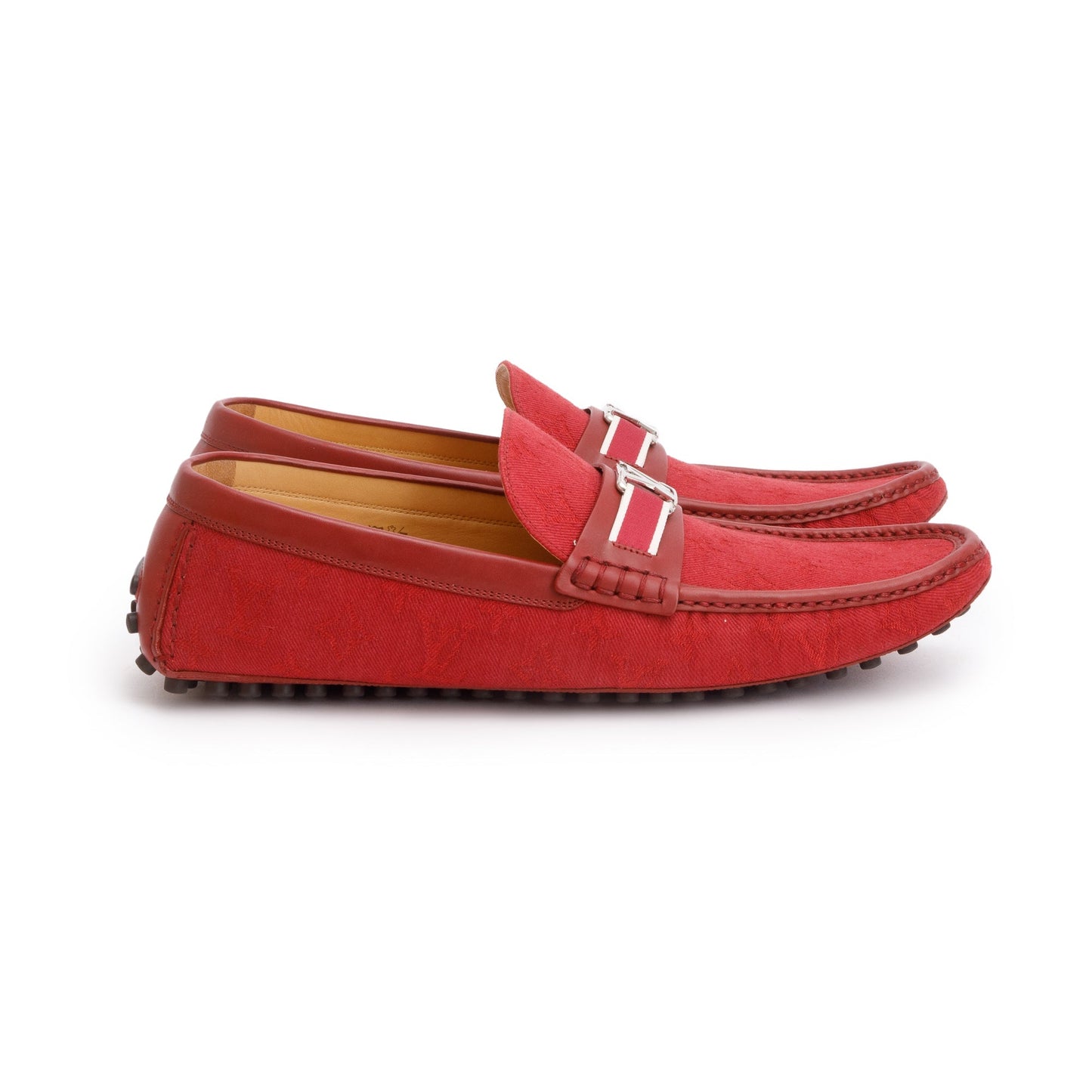 Louis Vuitton Red Denim Men's Hockenheim Moccasin Loafers, Size 11
